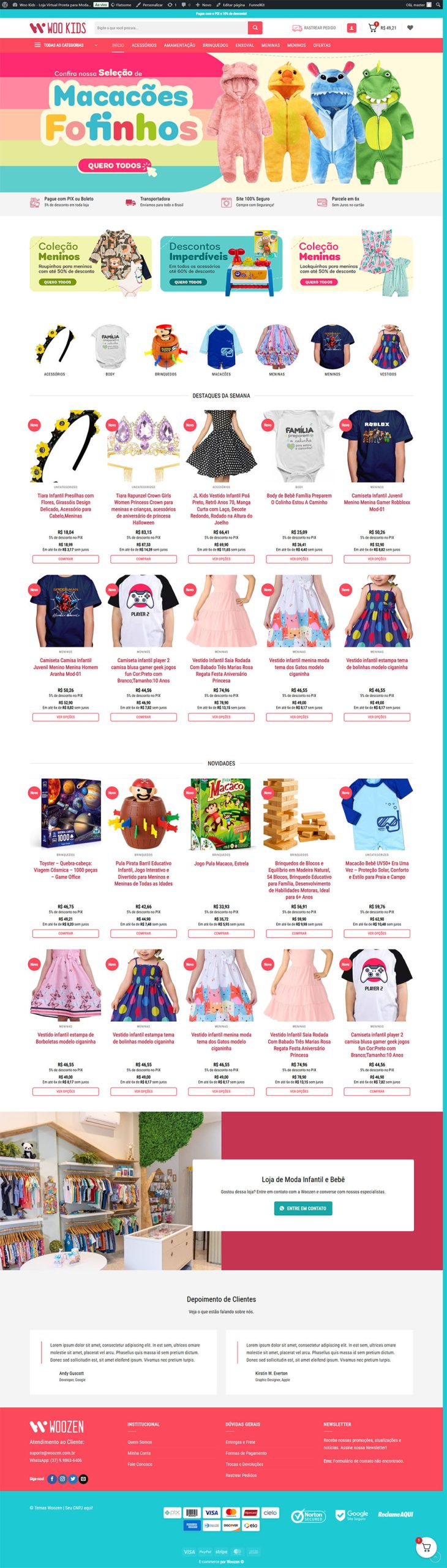 Loja Virtual Pronta para Moda Infantil e Moda Bebê 2 Loja Virtual Woo Kids: O Design Mais Fofo (e Lucrativo) para Moda Infantil e Brinquedos