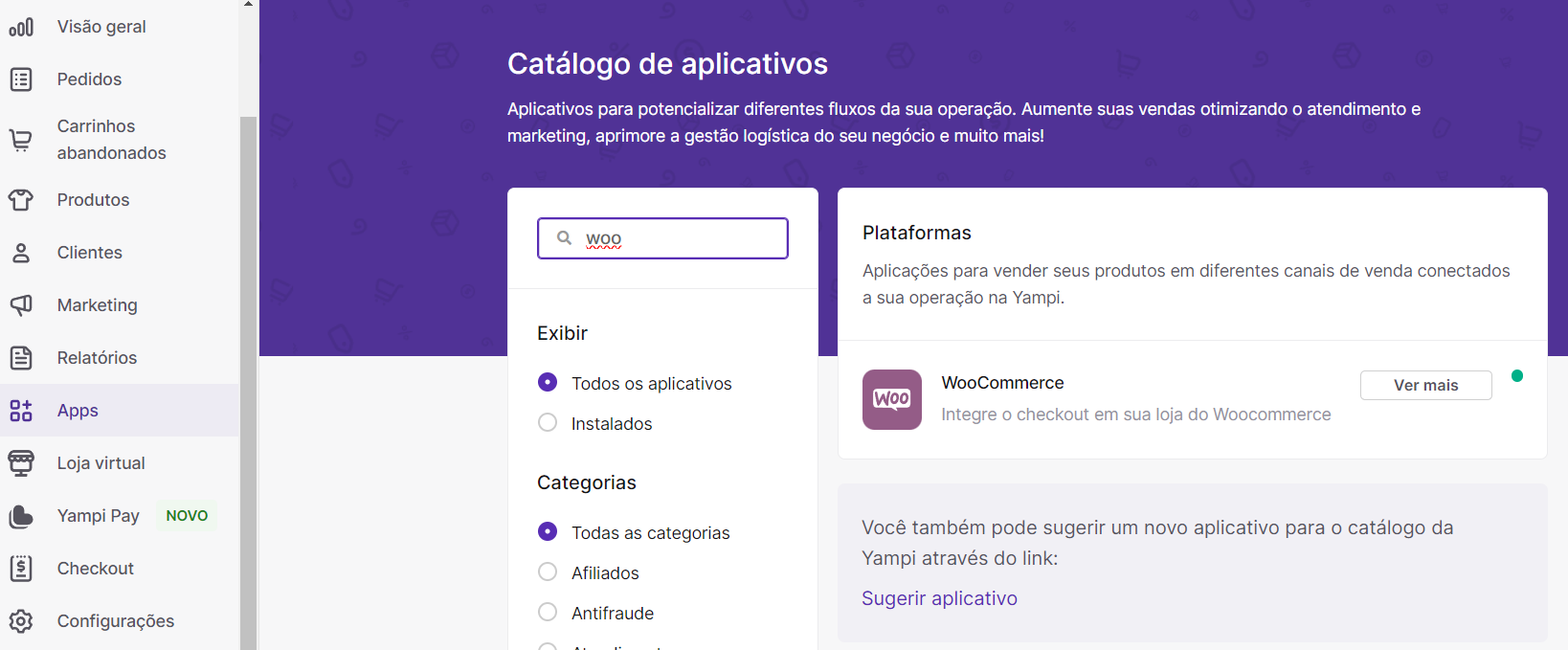 Como configurar o Checkout da Yampi em sua Loja Virtual Woocommerce - Tutorial Completo 2024 6 APP do Woocommerce no site da Yampi